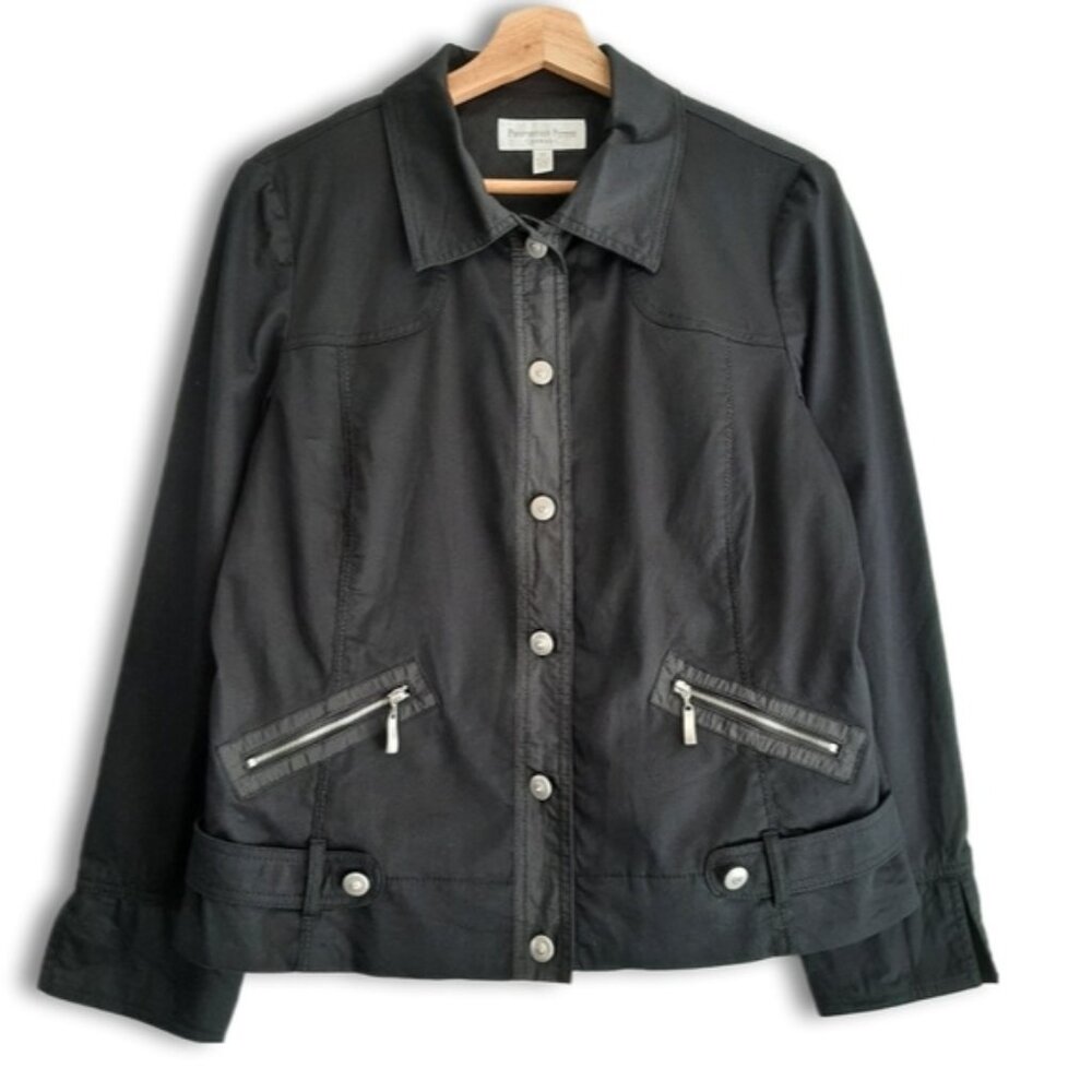 CONRAD C Sparkly Rhinestone Button Down Light Casual Jacket Black Sz 12 Petite